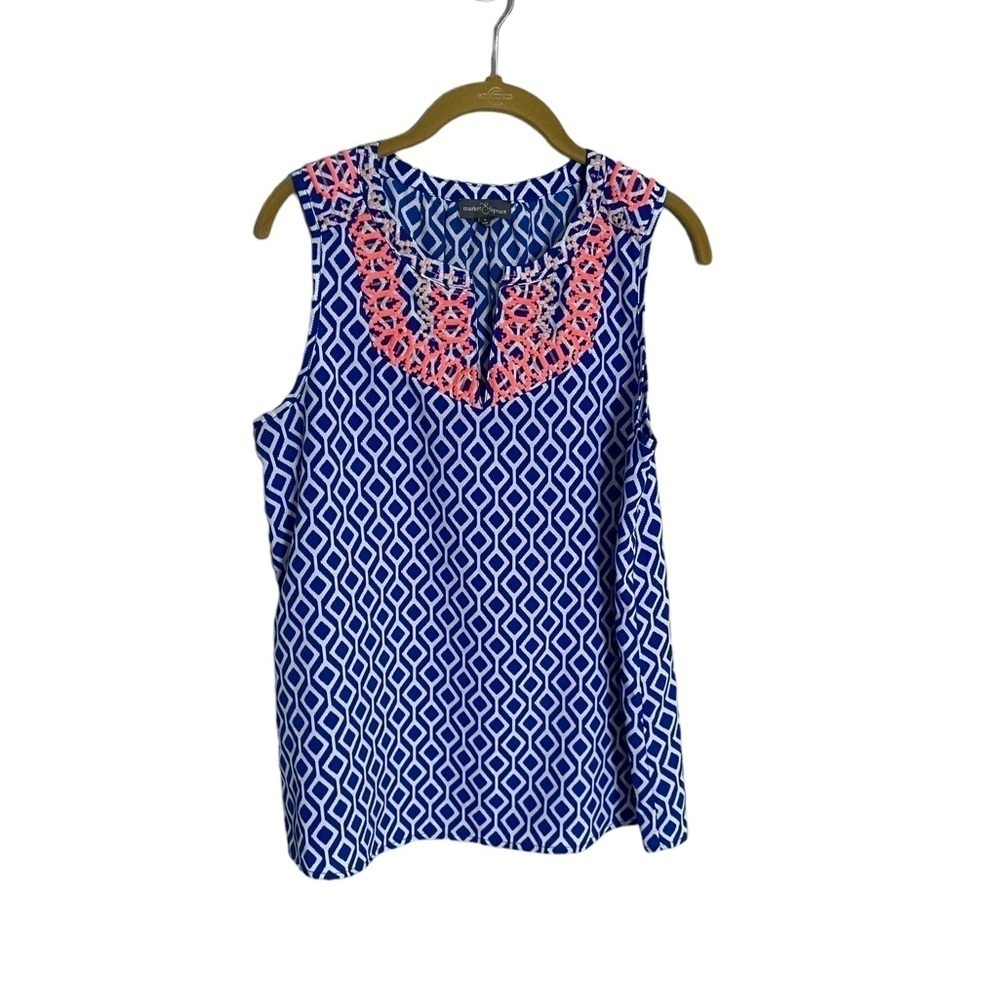 Stitchfix Market & Spruce Ikat Blue Embroidered Sleeveless Blouse Small